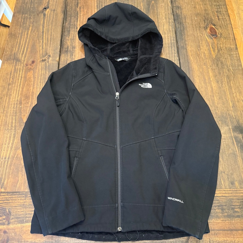 The North Face WindWall Softshell Jacket Mens Medium Black Fleece Lined Hooded